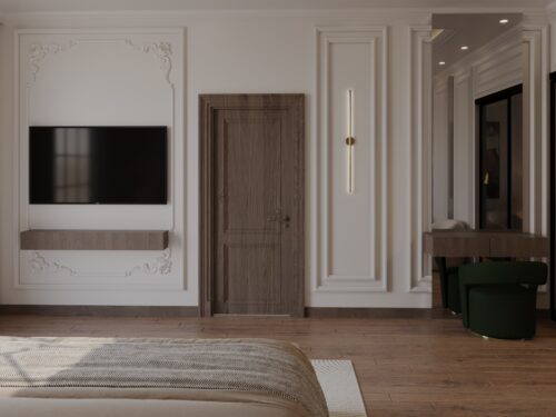 Contemporary living room with sleek furniture, cozy ambiance, and modern decor.